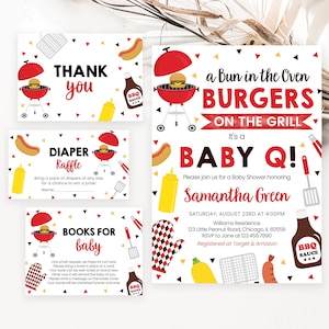 Editable BBQ Baby Shower Invitation Bundle, Backyard Baby Shower Invite, Baby-q Baby Shower, Bun in the Oven and Burger on the Grill,BBS1039