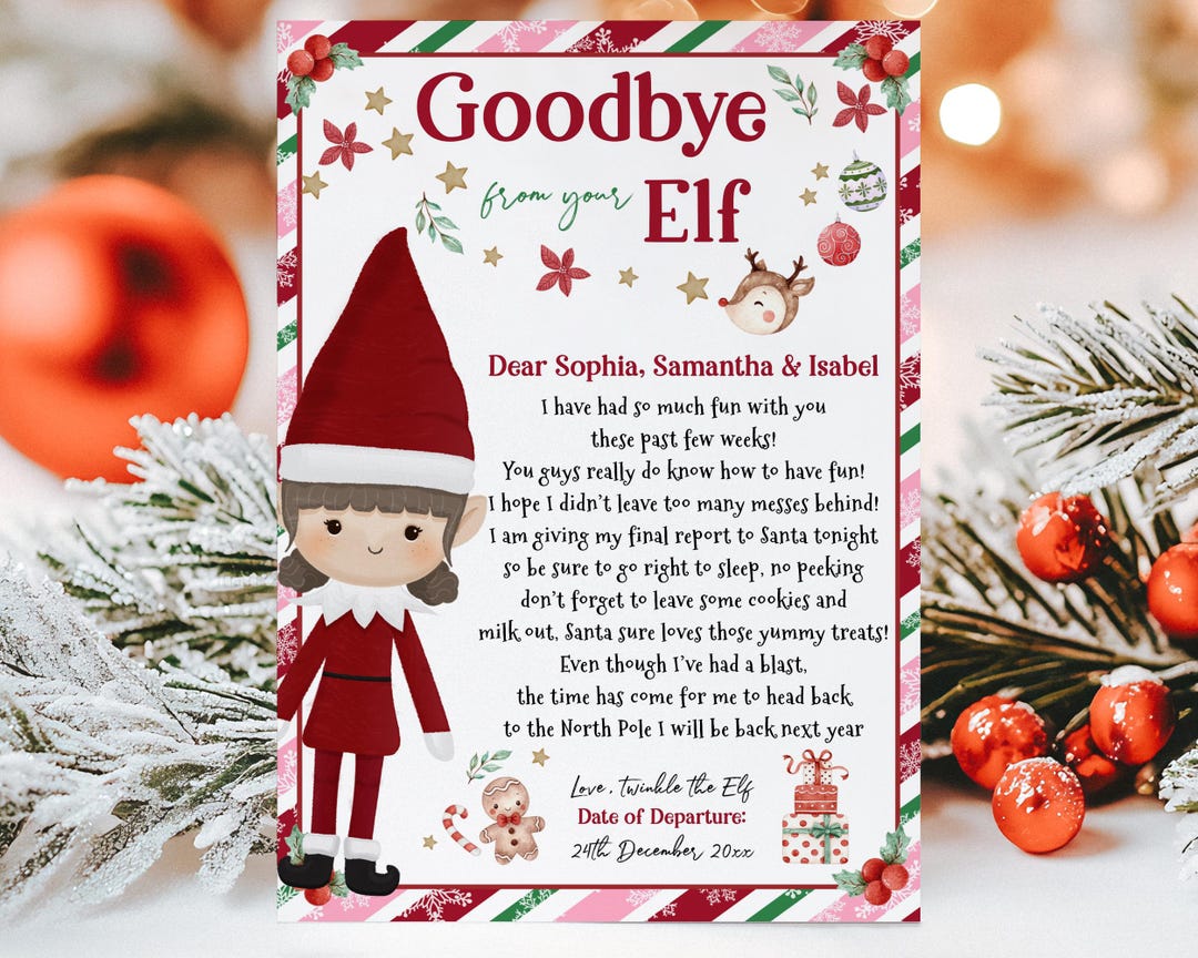 Editable Girl Goodbye Letter From Elf, Printable Elf Farewell Letter ...