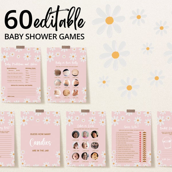 Editable Daisy Baby Shower Game Bundle, Bohemian Daisy Baby Shower Game Pack, Boho Daisy Baby Shower Games, Groovy Daisy, BBS364