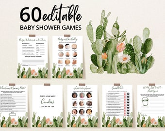 Editable Cactus Baby Shower Game Bundle, Succulent Baby Shower Games, Mexican Boho Fiesta Baby Game Pack, Cactus Shower Activities,  BBS297