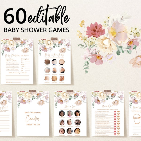 Editable Baby in Bloom Baby Shower Game Bundle, Spring Flowers Baby Shower Game Pack, Wildflower Baby Shower Games, BBS369