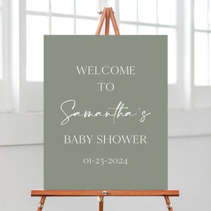 Bearbeitbares Salbeigrünes minimalistisches Oh Baby Babyparty Willkommensschild, Oh Baby Babyparty Poster, geschlechtsneutrales Babypartydekor, BBS615