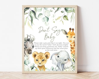 Don't Say Baby Sign A Little Wild One Baby Shower, Safari Jungle Baby Shower Don't Say Baby Game, Greenery Safari Animals Baby Shower,BBS340
