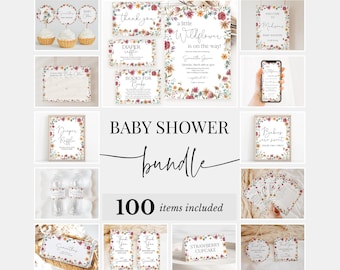 Editable A Little Wildflower Baby Shower Bundle, Baby in Bloom Baby Shower Invitation Pack, Spring Flowers Baby Shower Games, BBS609