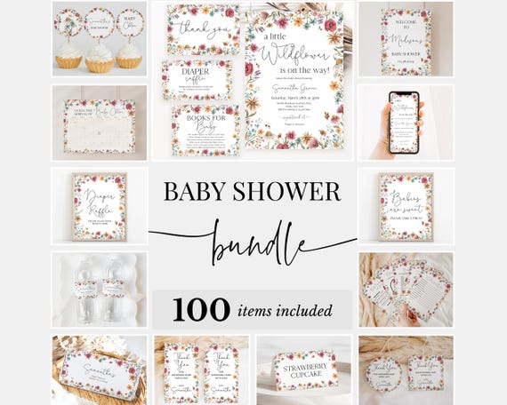 Editable A Little Wildflower Baby Shower Bundle, Baby in Bloom Baby Shower Invitation Pack, Spring Flowers Baby Shower Games, BBS609