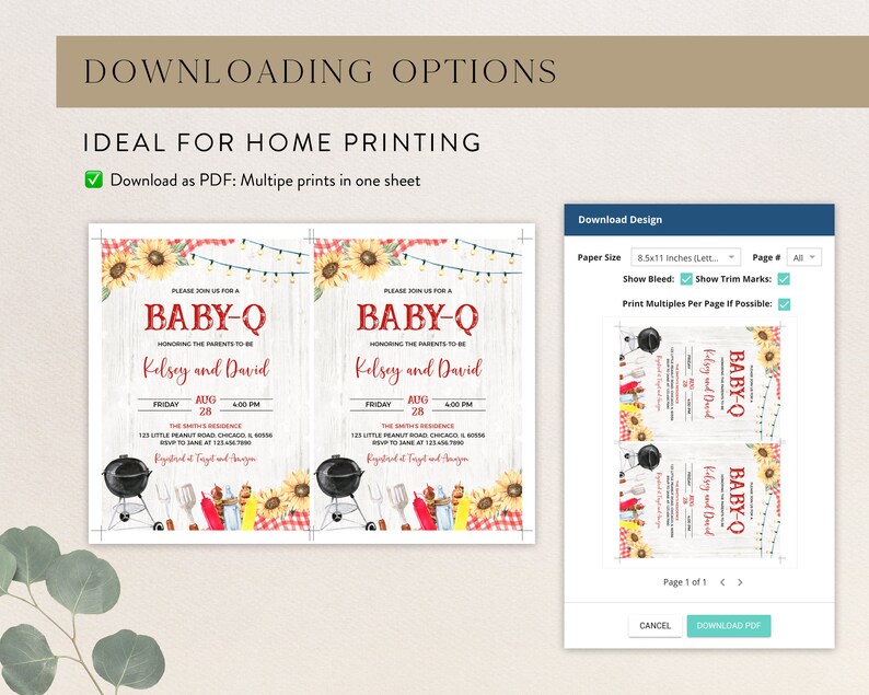 K&ouml;nnte beinhalten: Ein digitaler Download f&uuml;r eine Babyparty-Einladung. Die Einladung zeigt einen rustikalen Holz-Hintergrund mit rot-wei&szlig;em Karo, Sonnenblumen und einem Grill. Der Text lautet "Bitte schlie&szlig;en Sie sich uns zu einem Baby-Q an, um die werdenden Eltern Kelsey und David zu ehren".