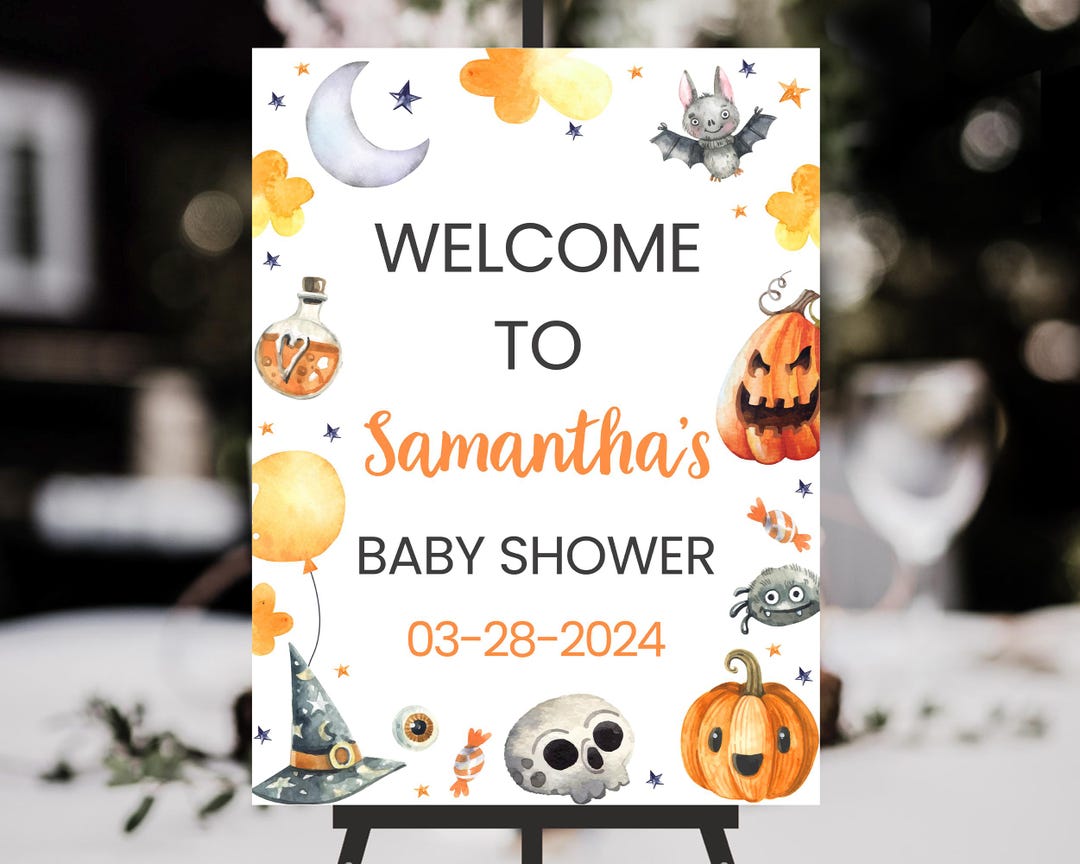 Letrero de bienvenida para baby shower de Halloween con temática de ...