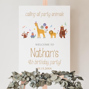 Editable Calling all Party Animal Birthday Welcome Sign, Minimalist Safari Animals Birthday Party Poster, Wild Animals Birthday, BRT328