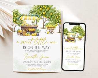 Editable Main Squeeze Lemon Baby Shower Invitation, Sweet Little One Baby Shower Invite, Lemon Citrus Baby Shower Invite BBS996