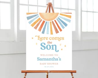 Editable Sunshine Baby Shower Welcome Sign, Here Comes the Son Baby Shower Poster, Boy Sonshine Shower, Boho Sunshine Shower Decor, BBS398