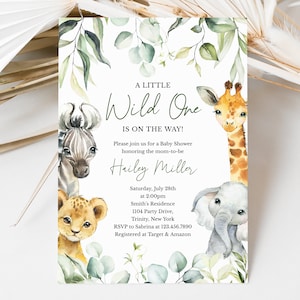 Editable A Little Wild One On the Way Baby Shower Invitation, Safari Jungle Baby Shower Invite, Greenery Safari Animals Baby Shower, BBS340 image 3