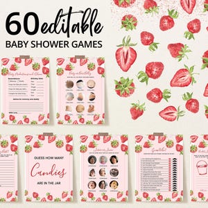 Editable Berry Sweet Baby Shower Game Bundle, Red Strawberry Baby Shower Game Pack, Boho Berry Sweet Baby Shower Games, BBS1013