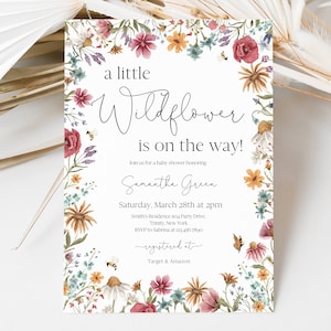 Bearbeitbar Eine kleine Wildblumen-Babyparty-Einladung, Baby in Bloom-Babyparty-Einladung, Frühlingsblumen-Babyparty-Einladung, BBS609