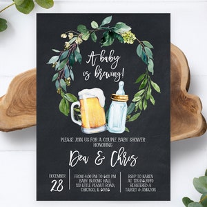 Editable A Baby is Brewing Baby Shower Chalkboard Invitation, Coed Baby shower, Beer and Bottle Baby Shower Invite, Backyard Shower, BBS130 image 1