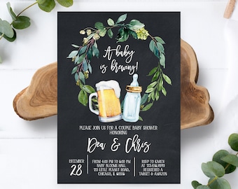 Editable A Baby is Brewing Baby Shower Chalkboard Invitation, Coed Baby shower, Beer and Bottle Baby Shower Invite, Backyard Shower, BBS130