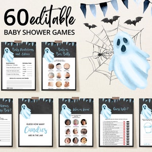 Editable Oh Sheet It's a Boo-y Baby Shower Game Bundle, Blue Halloween Baby Shower Game Pack, Boy Ghost Halloween Baby Shower Games, BBS277