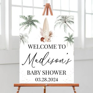 Editable Gender Neutral Baby on Board Baby Shower Welcome Sign, Surf Board Baby Shower Poster, Surfing Summer Baby Shower Decor, BBS663