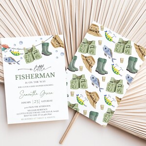 Editable A Little Fisherman Baby Shower Invitation Bundle, Boy Fishing Baby Shower Invite, Green Fishing Baby Shower Invitation, BBS687 image 3