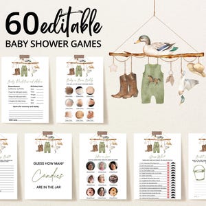 Editable A Little Hunter On the Way Baby Shower Game Bundle, Mallard Duck Baby Shower Game Pack, Boy Duck Baby Shower Games, BBS965