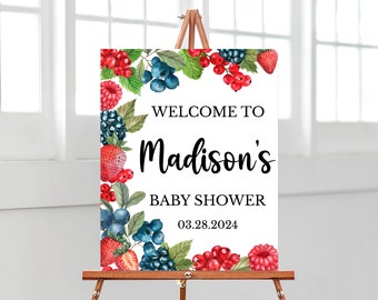 Editable Berry Sweet Baby Shower Welcome Sign, Strawberry Blueberry Baby Shower Poster, Berries Baby Shower Decor, BBS667