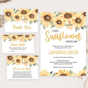 Editable Sunflower Baby Shower Invitation Bundle, Girl Rustic Sunflower Baby Shower Invite, Boho Sunflower Baby Shower Invite, BBS260