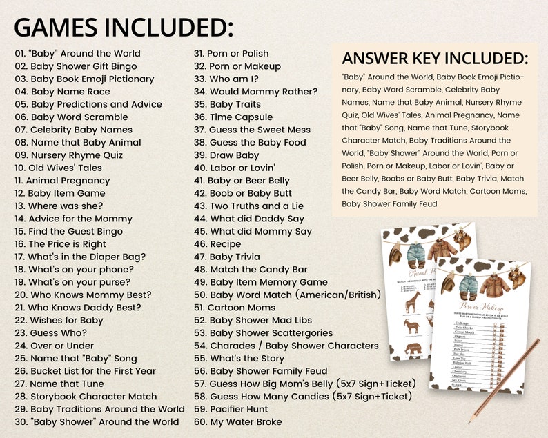 Editable A Little Cowboy Baby Shower Game Bundle, Wild West Baby Shower Game Pack, Brown Cowboy Baby Shower Games, Rodeo Baby BBS719 image 6