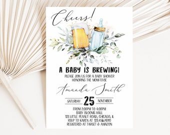 Editable A Baby is Brewing Baby Shower Invitation, Backyard Baby Shower Invite, Coed Baby shower, Beer and Bottle Baby Shower Invite, BBS188