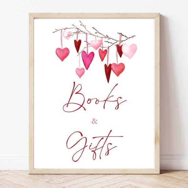Books and Gifts Table Sign Valentine Baby Shower, A Little Sweetheart Baby Shower Gifts Sign, Pink Red Hearts Baby Shower Decor, BBS360