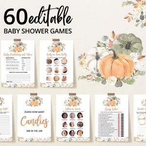 Editable Boho Rustic Pumpkin Baby Shower Game Bundle, Gender Neutral Pumpkin Baby Shower Game Pack, Floral Pumpkin Baby Shower Games, BBS478