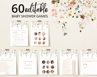 Ensemble de jeu de douche de bébé bébé en fleurs modifiable, pack de jeu de douche de bébé fleurs de printemps, jeux de douche de bébé fleurs sauvages, BBS370