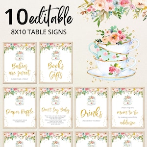 Placa de mesa de chá de chá de jardim editável, bebês de chá de festa floral são doces favores, rifa de fraldas de chá de festa de jardim para meninas, presentes, BBS641