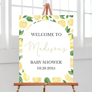 Signo de bienvenida editable de género neutro limón baby shower, cartel de baby shower de limón, decoración de baby shower amarillo cítrico de limón, BBS693