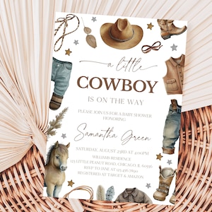 Invito per la doccia per bambini da cowboy modificabile, invito per la doccia per bambini occidentali, invito per la doccia per bambini da cowboy blu, invito per bambini al rodeo, BBS708