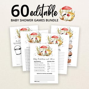 Editable Mushroom Baby Shower Game Bundle, Forest Mushroom Baby Shower Game Pack, Minimalist Mushroom Baby Shower Games, BBS850