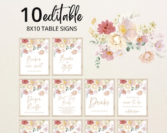 Editable Baby in Bloom Baby Shower Table Sign Bundle, Spring Flowers Diaper Raffle, Babies are Sweet, Wildflower Baby Shower Decor, BBS369