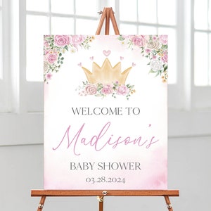Bearbeitbares kleines Prinzessin Babyparty Willkommensschild, Blumenprinzessin Babyparty Poster, Prinzessin Crown Babypartydekor, BBS721