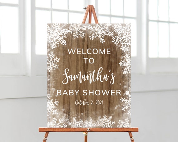 Editable Rustic Baby It's Cold Outside Baby Shower Welcome Sign, Winter Baby Shower Poster, Wood Rustic Snowflake Shower Decoration, BBS284