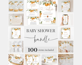Editable Little Cutie Baby Shower Bundle, Orange Baby Shower Invitation Pack, Gender Neutral Orange Citrus Baby Shower Games Package, BBS675