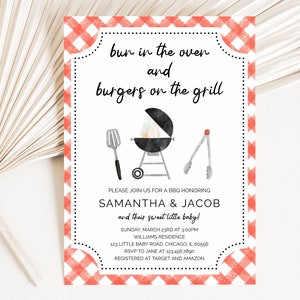 Editable BBQ Baby Shower Invitation, Backyard Baby Shower Invite, Baby-q Baby Shower Invite, Bun in the Oven and Burger on the Grill,BBS311