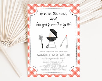 Editable BBQ Baby Shower Invitation, Backyard Baby Shower Invite, Baby-q Baby Shower Invite, Bun in the Oven and Burger on the Grill,BBS311
