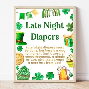 Late Night Diapers Sign A Little Lucky Charm Baby Shower, St. Patrick's Day Clover Diaper Thoughts Sign, Shamrock Lucky One Decor, BBS362