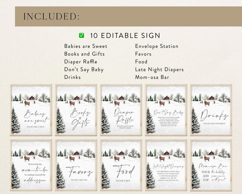 Editable Baby It's Cold Outside Baby Shower Table Sign, Winter Woodland
