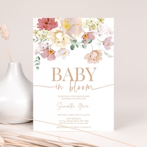 Bewerkbare baby in bloei babyshower uitnodiging, lente bloemen babyshower uitnodiging, wilde bloemen babyshower uitnodiging sjabloon, BBS369