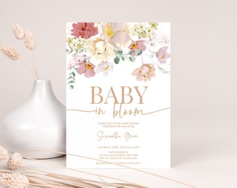 Editable Baby in Bloom Baby Shower Invitation, Spring Flowers Baby Shower Invite, Wildflower Baby Shower Invitation Template, BBS369