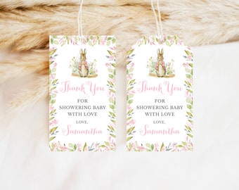 Editable Peter Rabbit Baby Shower Favor Tag, Pink Peter Rabbit Baby Shower Thank You Tag, Girl Peter Rabbit , BBS300