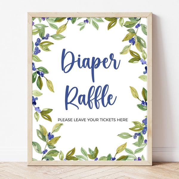 Diaper Raffle Sign Blueberry Baby Shower, Greenery Blueberry Baby Shower Diaper Ticket Sign, Berry Sweet Baby Shower Decoration, BBS381