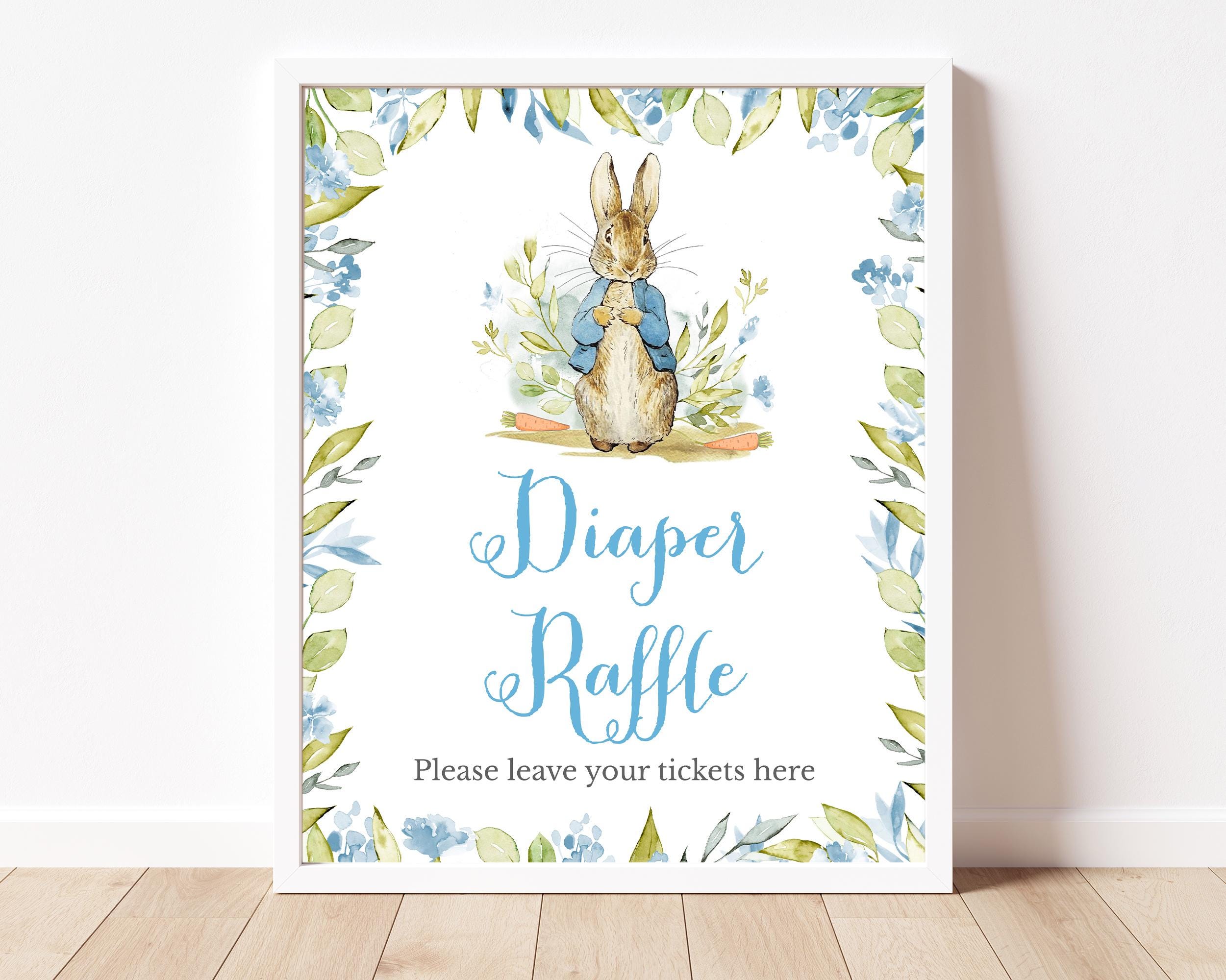 Peter Rabbit Diaper Raffle Sign Editable Peter Rabbit Baby Shower Table Sign, Blue Peter Rabbit Babies ...