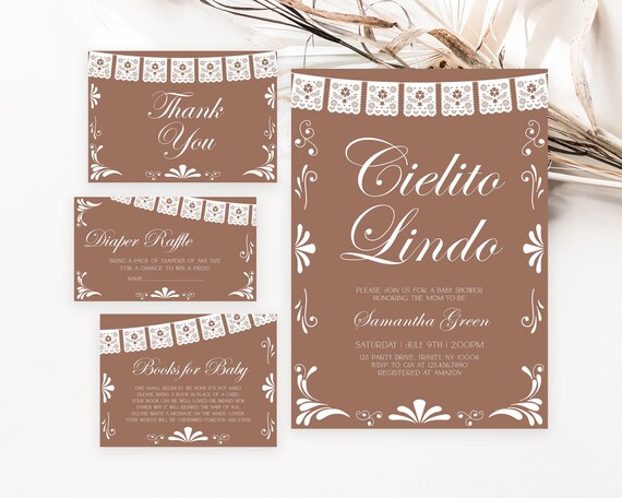 Editable Cielito Lindo Gender Neutral Baby Shower Invitation Bundle, Mexican Talavera Invite, Papel Picado Baby Shower Invite, BBS1022