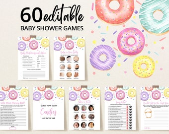 Editable Donuts and Diapers Baby Shower Game Bundle, Girl Donuts Baby Shower, Sweets Sprinkle Baby Shower Games, Donuts Baby Shower, BBS160