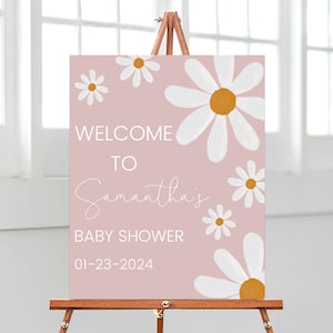 Bearbeitbares Daisy Babyparty Willkommensschild, Baby in Bloom Daisy Babyparty Poster, Boho Daisy Babypartydekor, BBS620